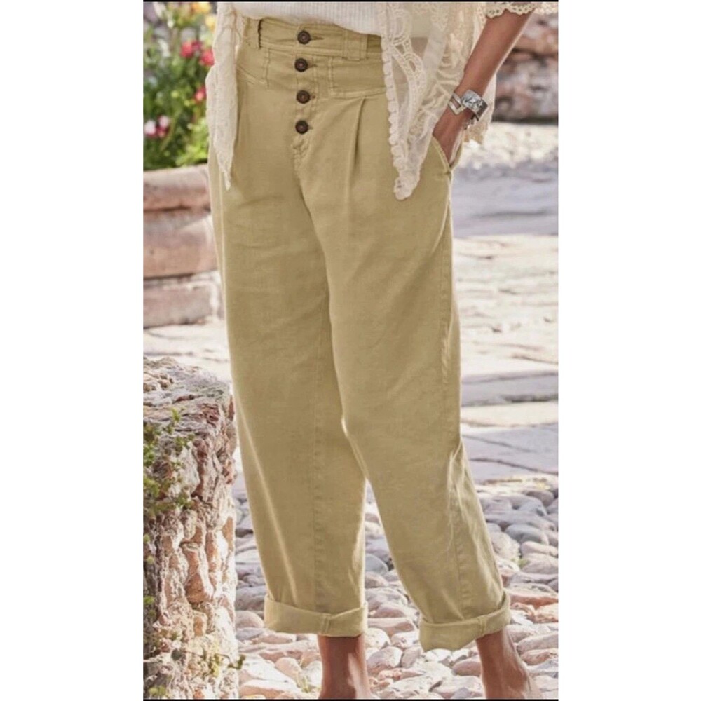 SUNDANCE QUINN Women's Size 12 Linen Blend Straight Leg Pants Oatmeal